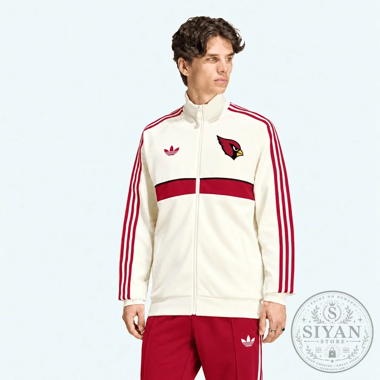 Arizona Cardinals Adidas White Full Zip Track Jacket with Red Stripes