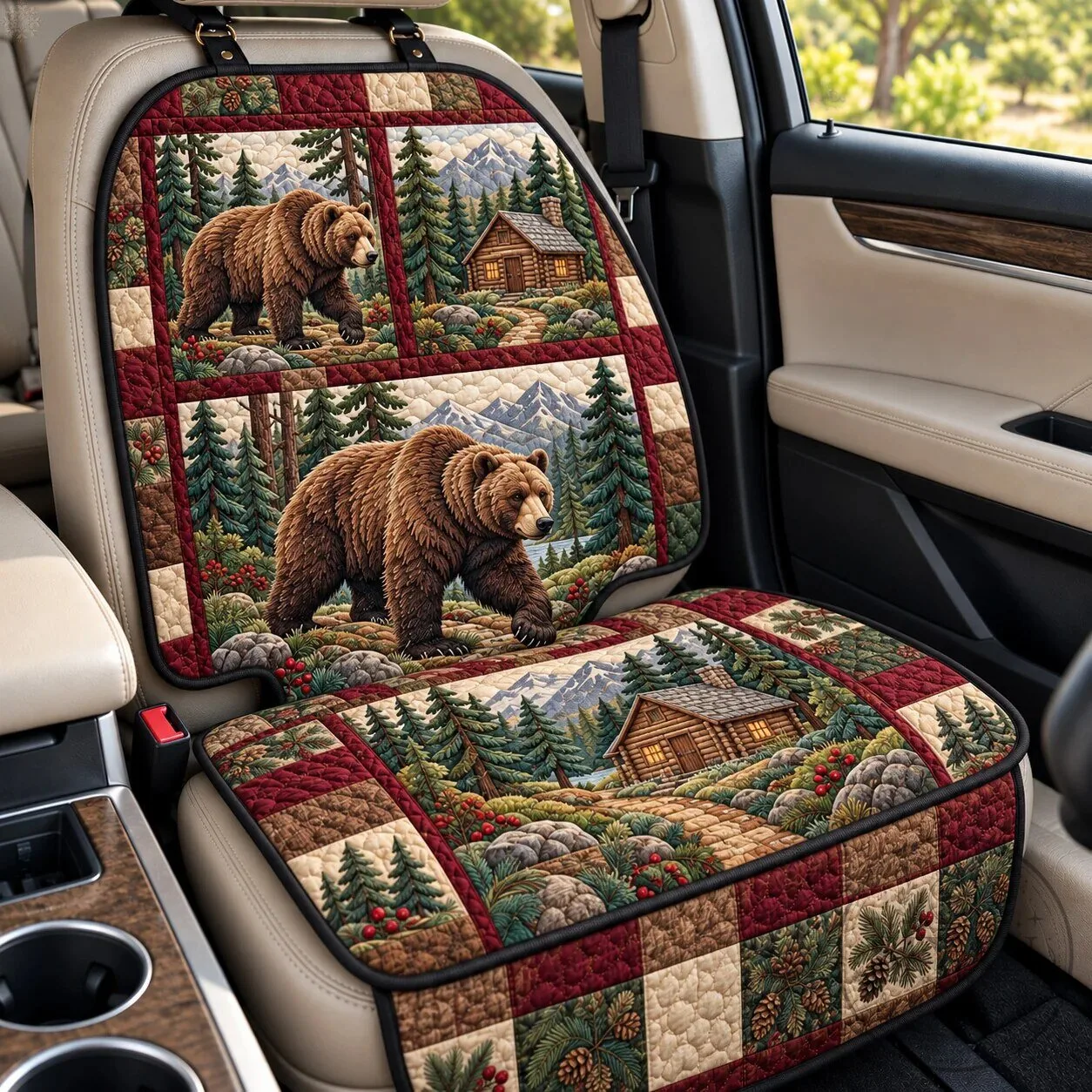 Rustic Bear Mountain Cabin Quilted Car Seat Cover Protector