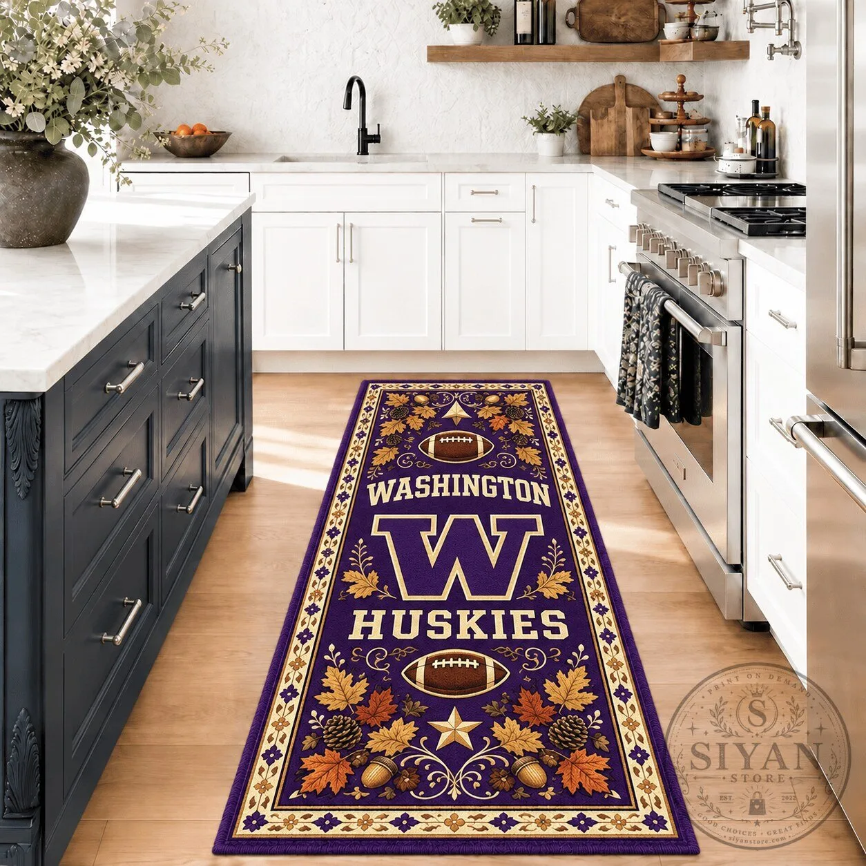 Washington Huskies Football Team Kitchen Runner Rug