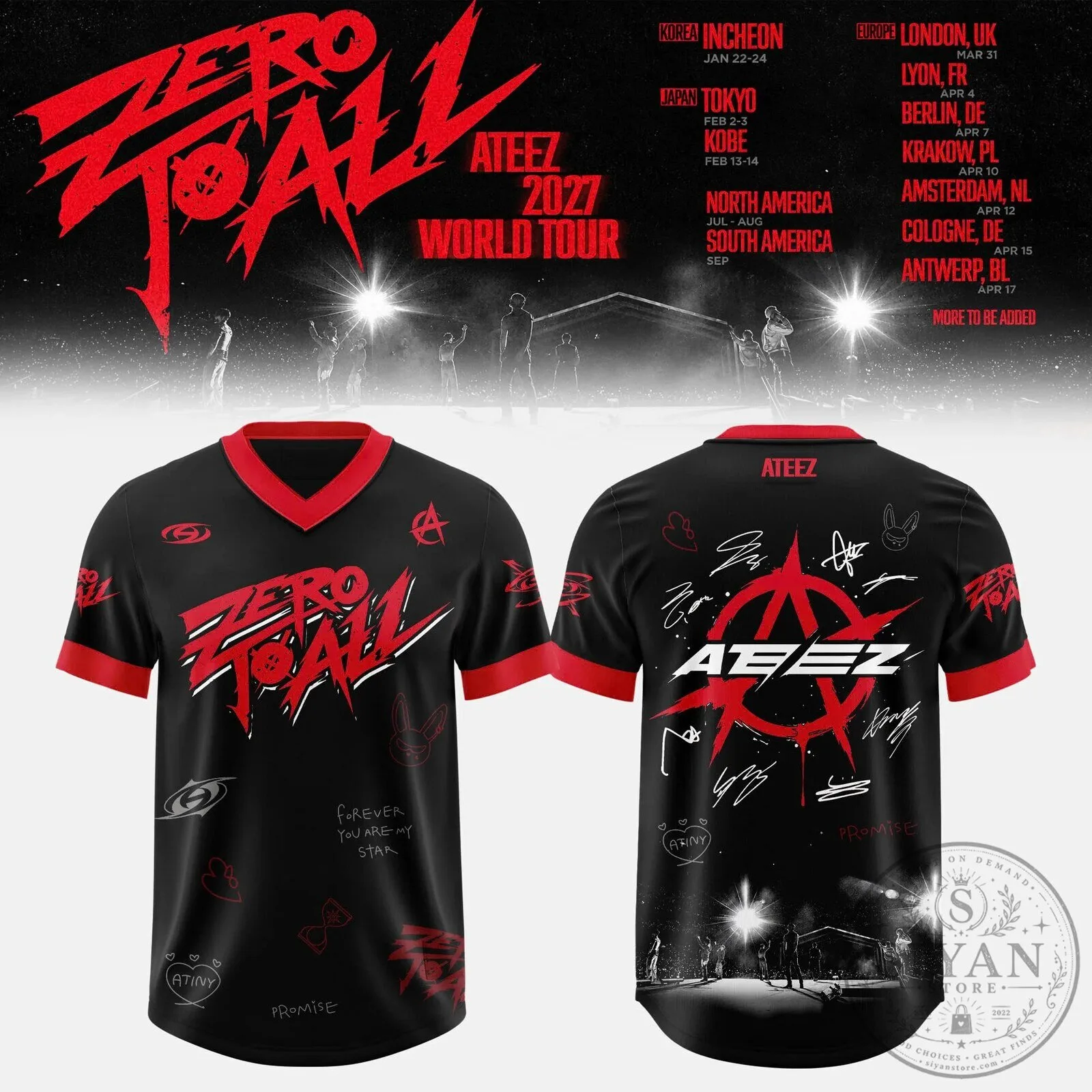 Ateez Zero To All World Tour 2027 K-Pop Band Concert Football Jersey