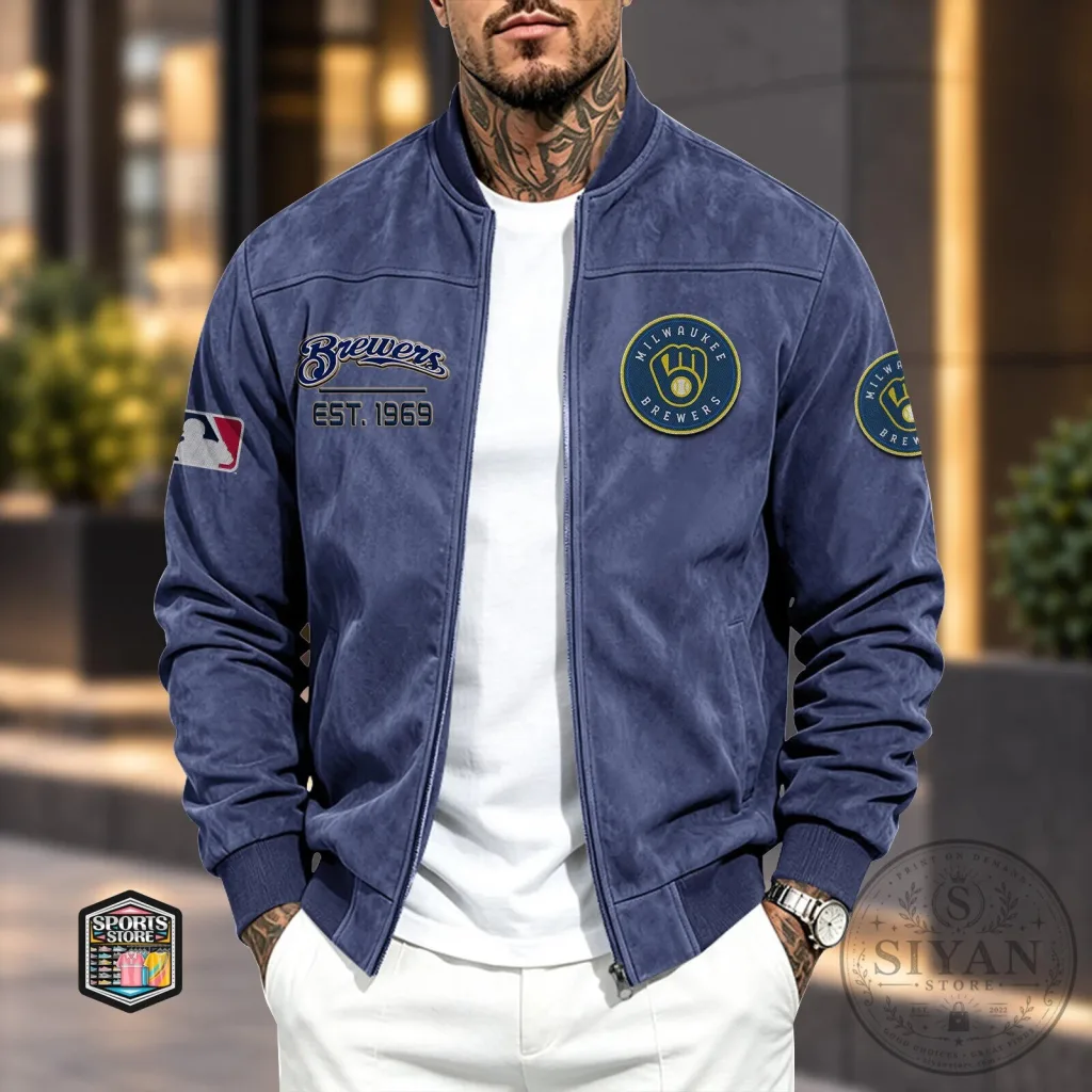 Milwaukee Brewers Baseball Team Est. 1969 Bomber Jacket Milwaukee Brewers Baseball Team Est. 1969 Bomber Jacket