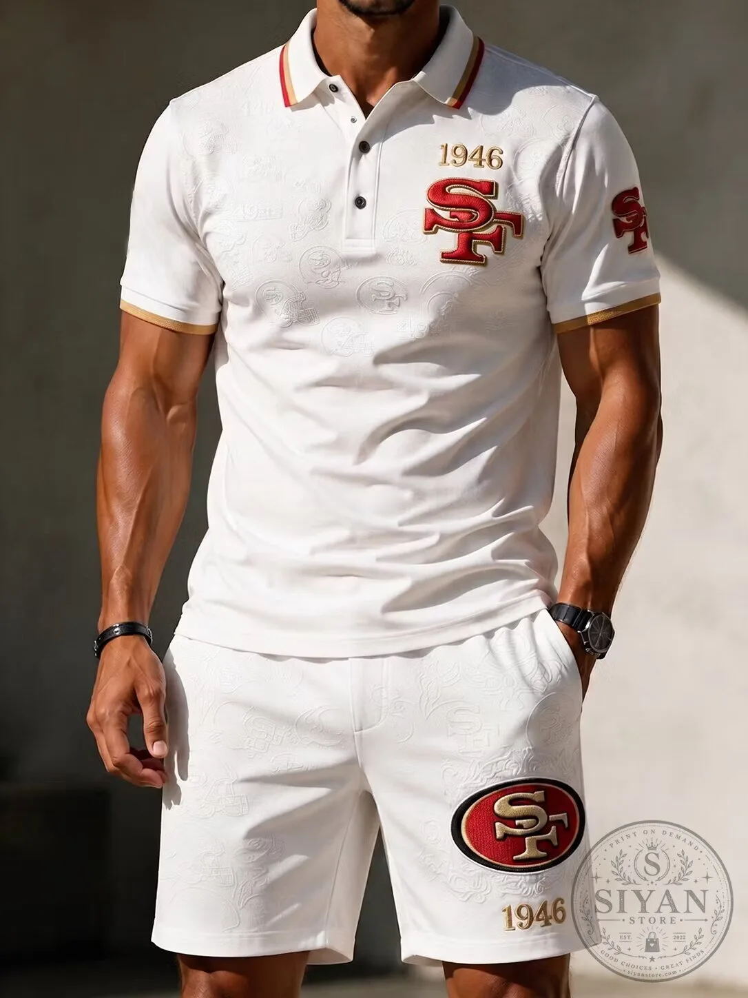 San Francisco 49ers 1946 Football Team Embroidered White Polo Shirt