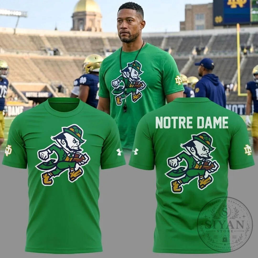 Notre Dame Fighting Irish Football Mascot Green Adult Short Sleeve T-Shirt