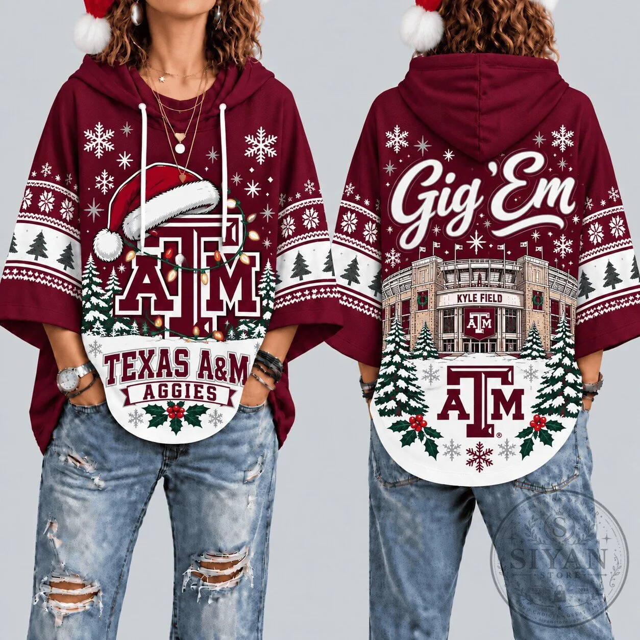 Texas A&M Aggies Christmas Hooded Poncho Top for Women 2 Texas A&M Aggies Christmas Hooded Poncho Top for Women