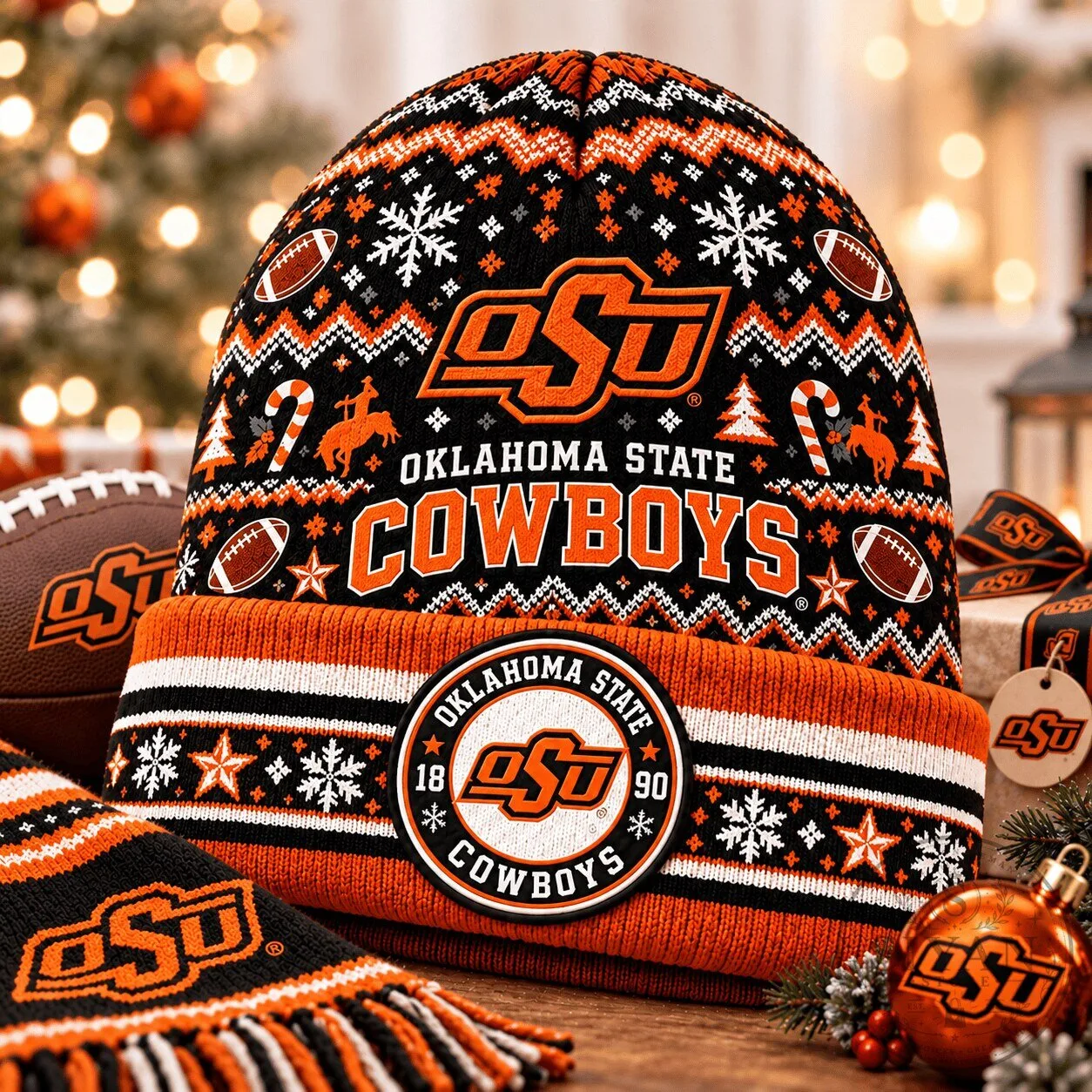 Oklahoma State Cowboys Christmas Ugly Sweater Beanie Hat 2 Oklahoma State Cowboys Christmas Ugly Sweater Beanie Hat
