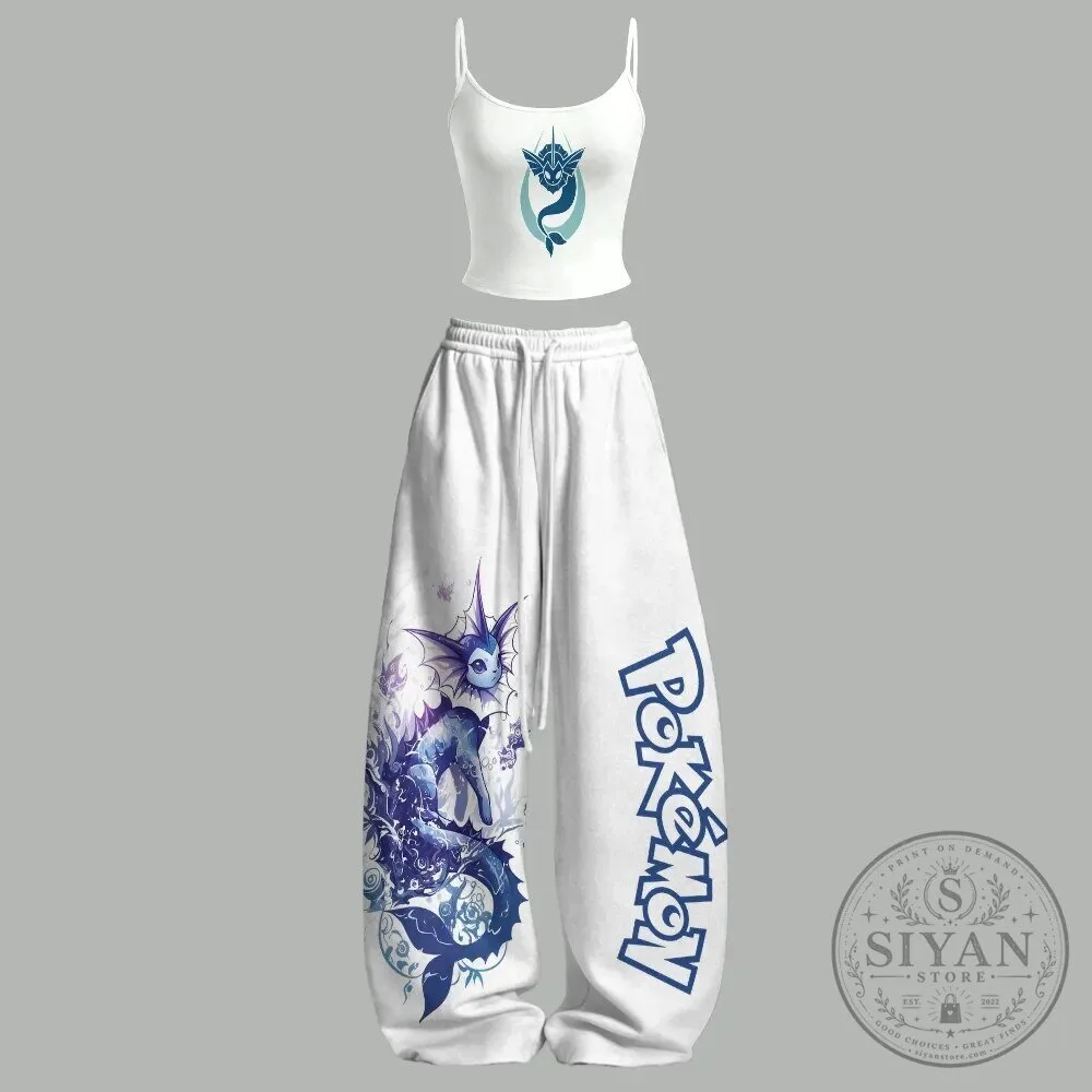 Pokemon Vaporeon Graphic Print Cropped Camisole Top and Wide Leg Sweatpants Set