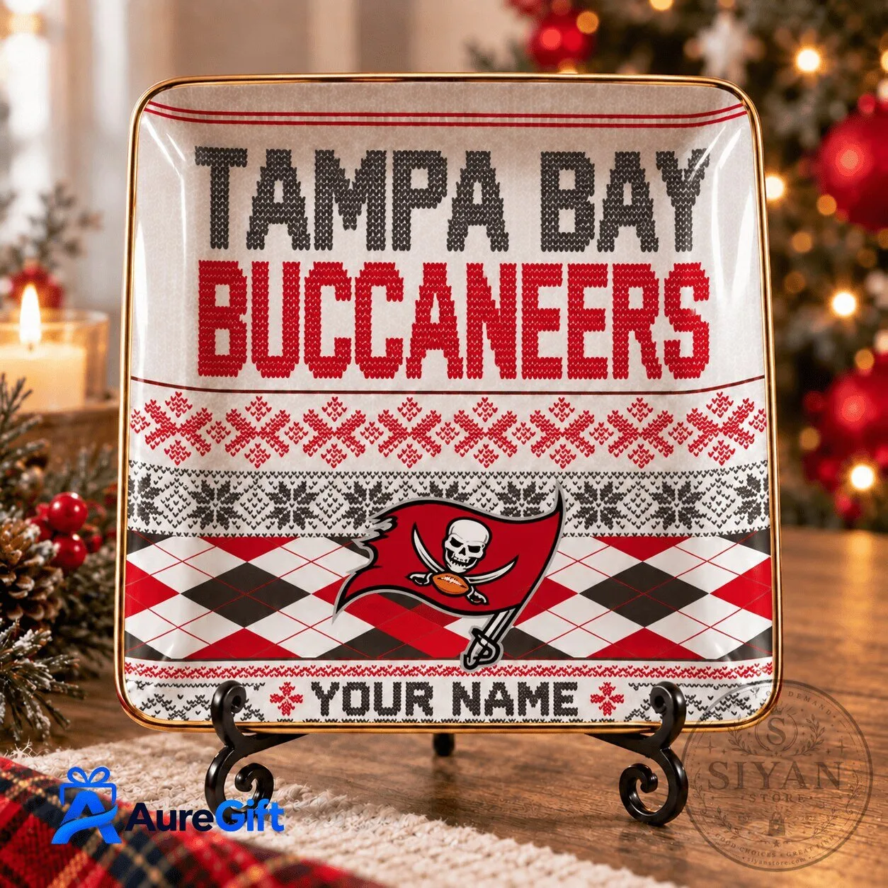 Personalized Tampa Bay Buccaneers Christmas Sweater Design Ceramic Trinket Dish