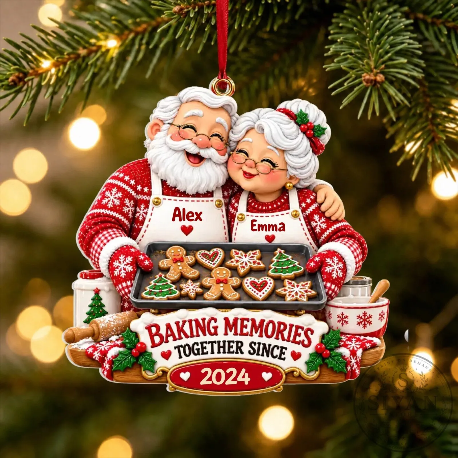 Personalized Baking Memories Together Santa and Mrs. Claus Christmas Ornament