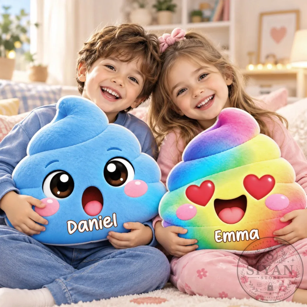 Personalized Poop Emoji Plush Pillow, Custom Name Soft Stuffed Cushion Personalized Poop Emoji Plush Pillow, Custom Name Soft Stuffed Cushion