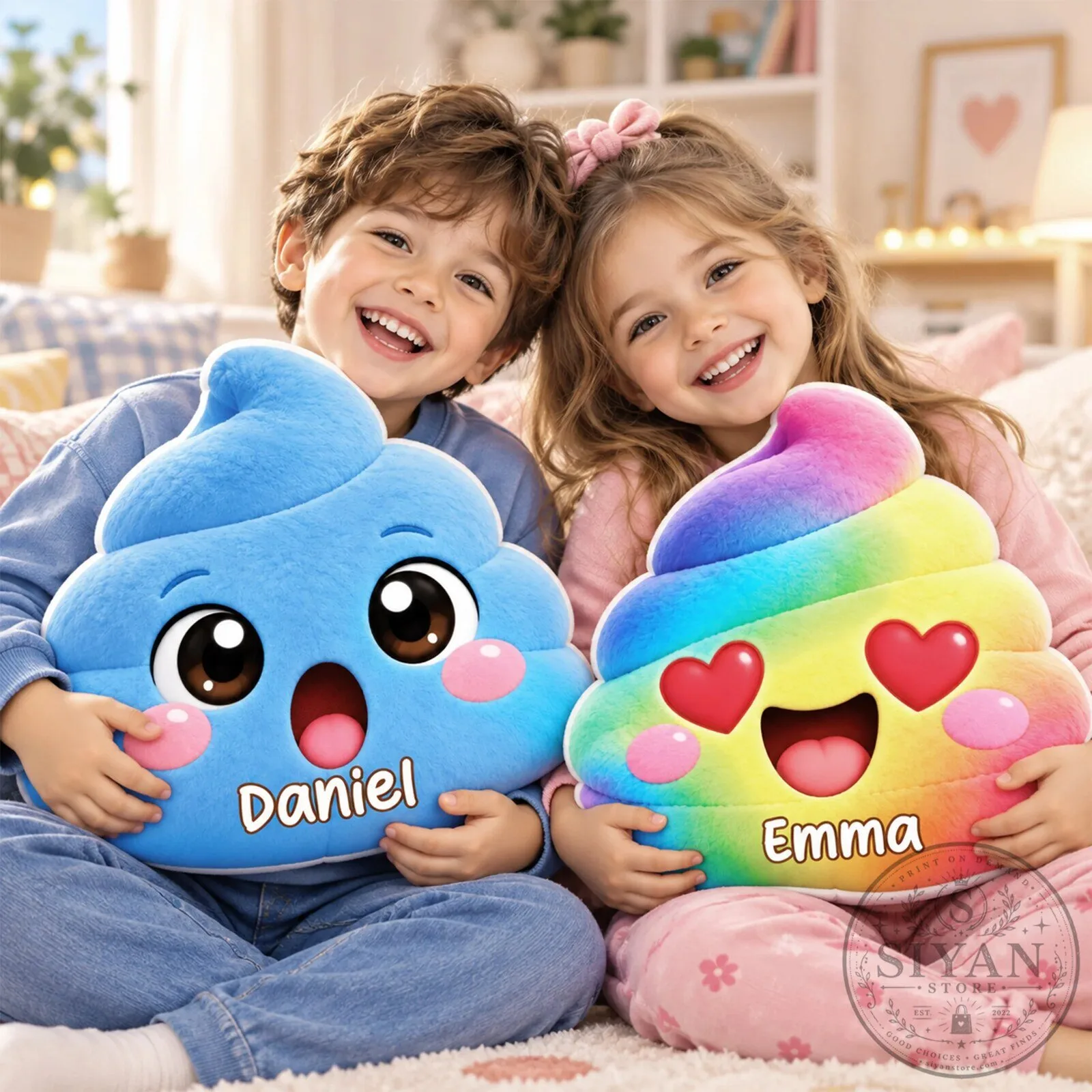 Personalized Poop Emoji Plush Pillow, Custom Name Soft Stuffed Cushion