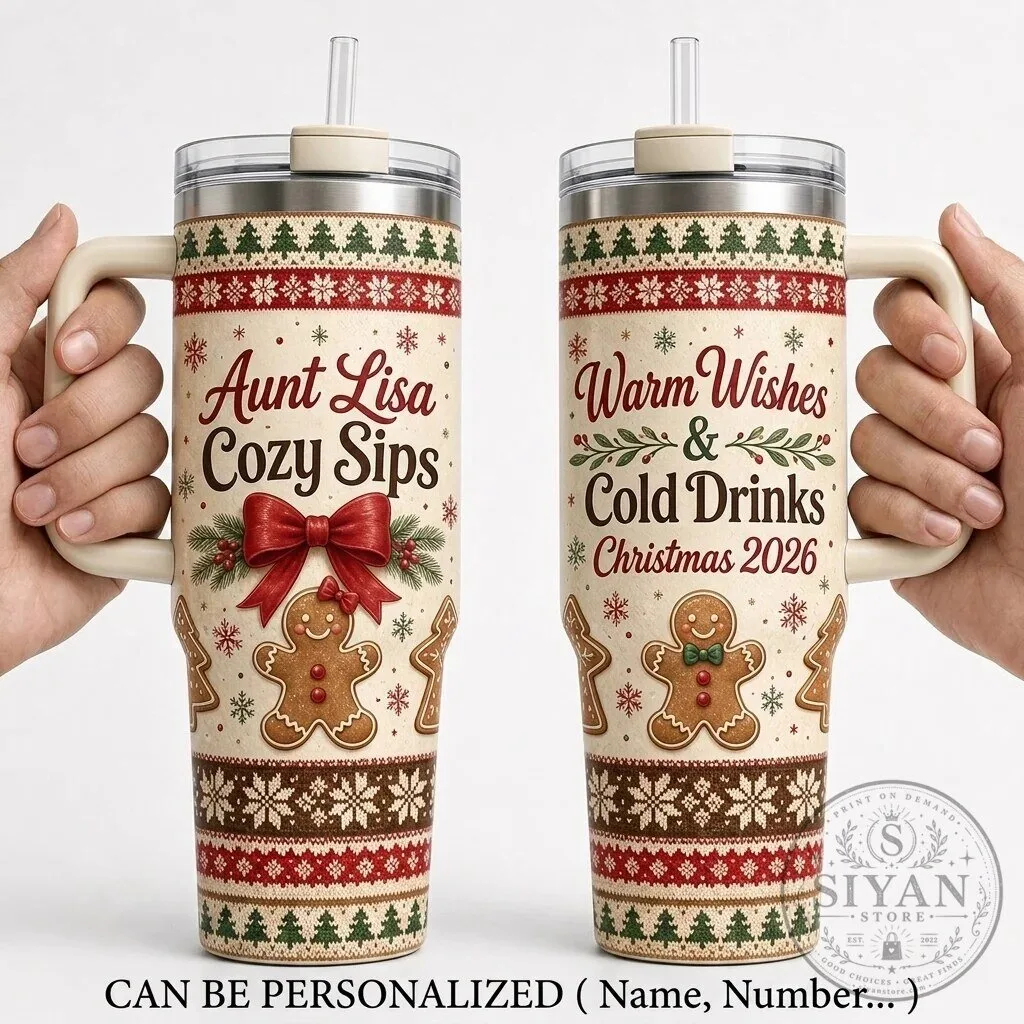 Personalized Christmas Gingerbread Man Holiday Tumbler with Handle