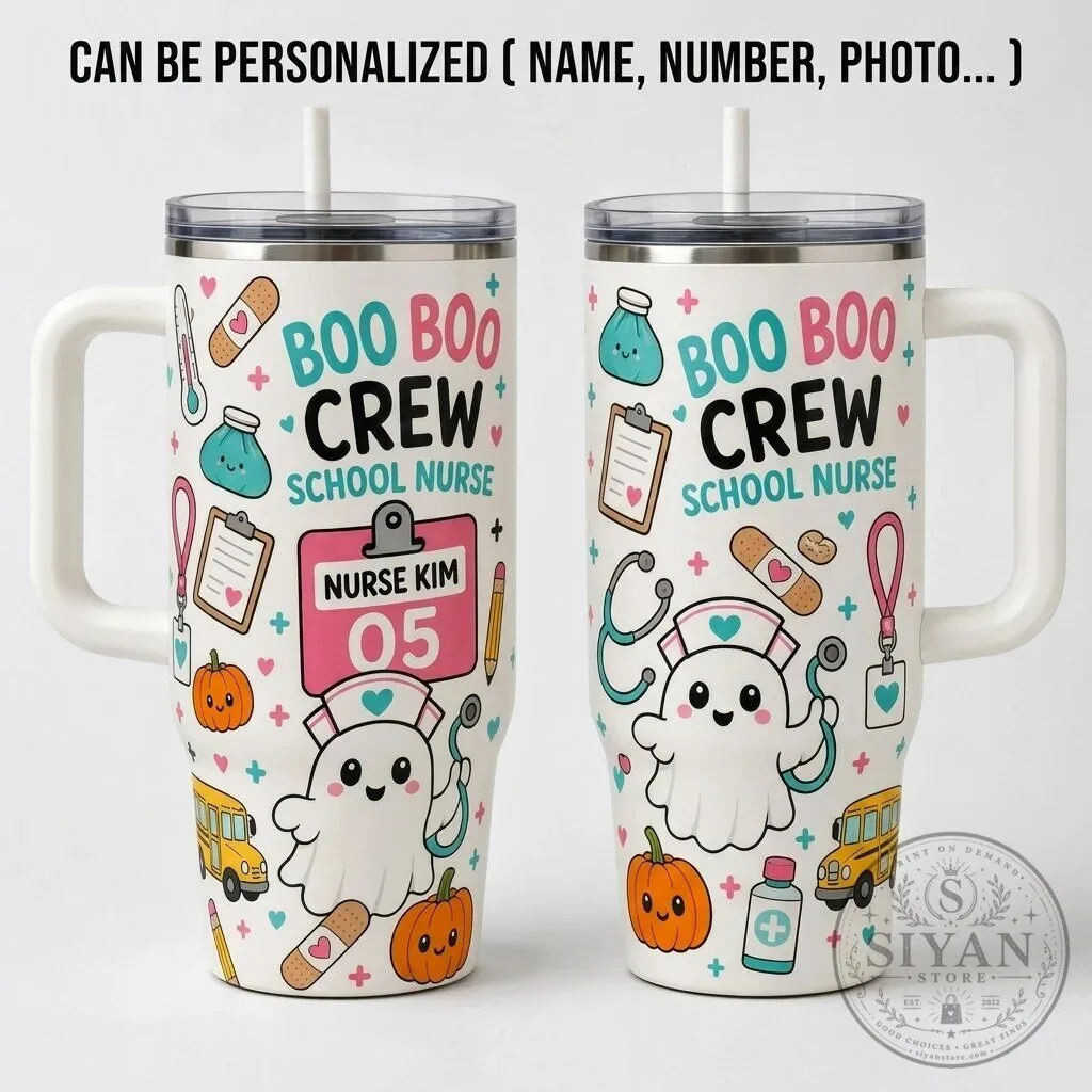 Personalized Boo Boo Crew School Nurse 40oz Tumbler with Handle Halloween Gift