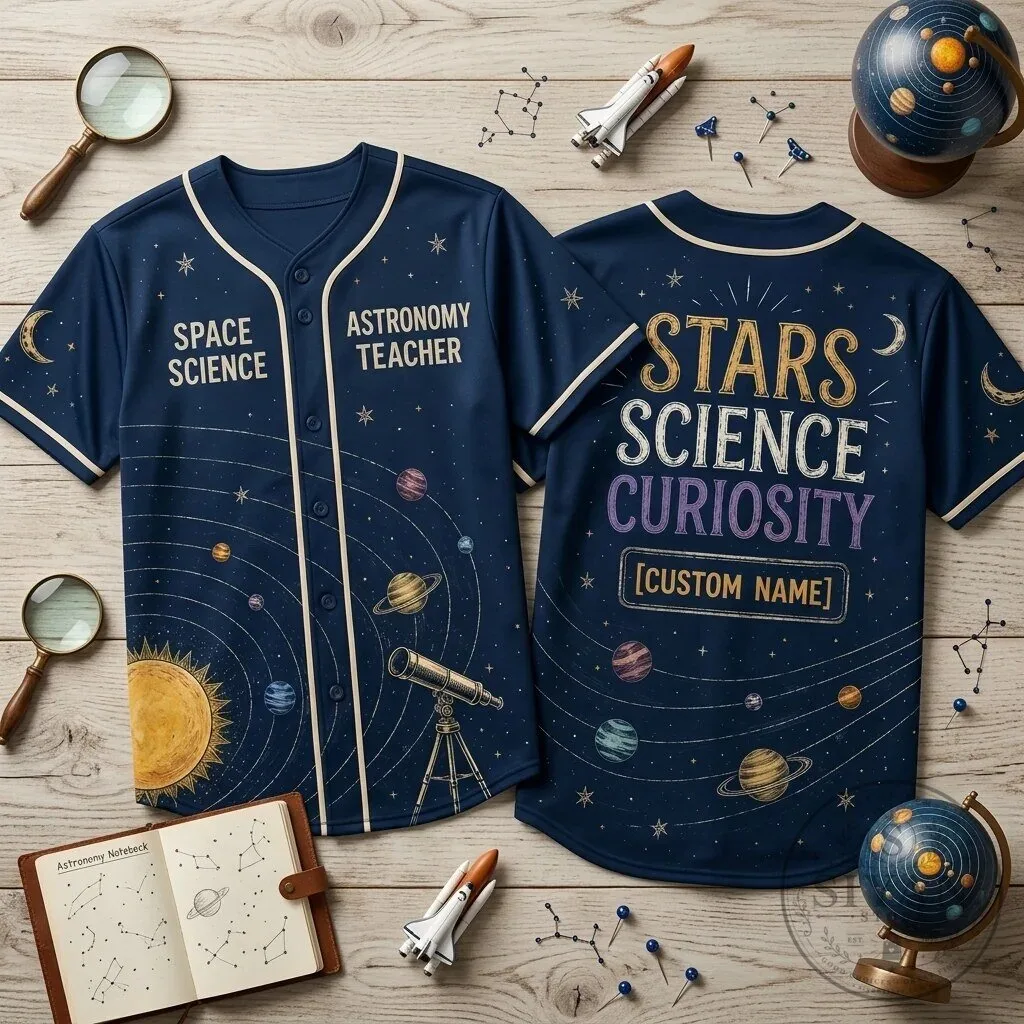 Astronomy Teacher Space Science Stars Curiosity Baseball Jersey