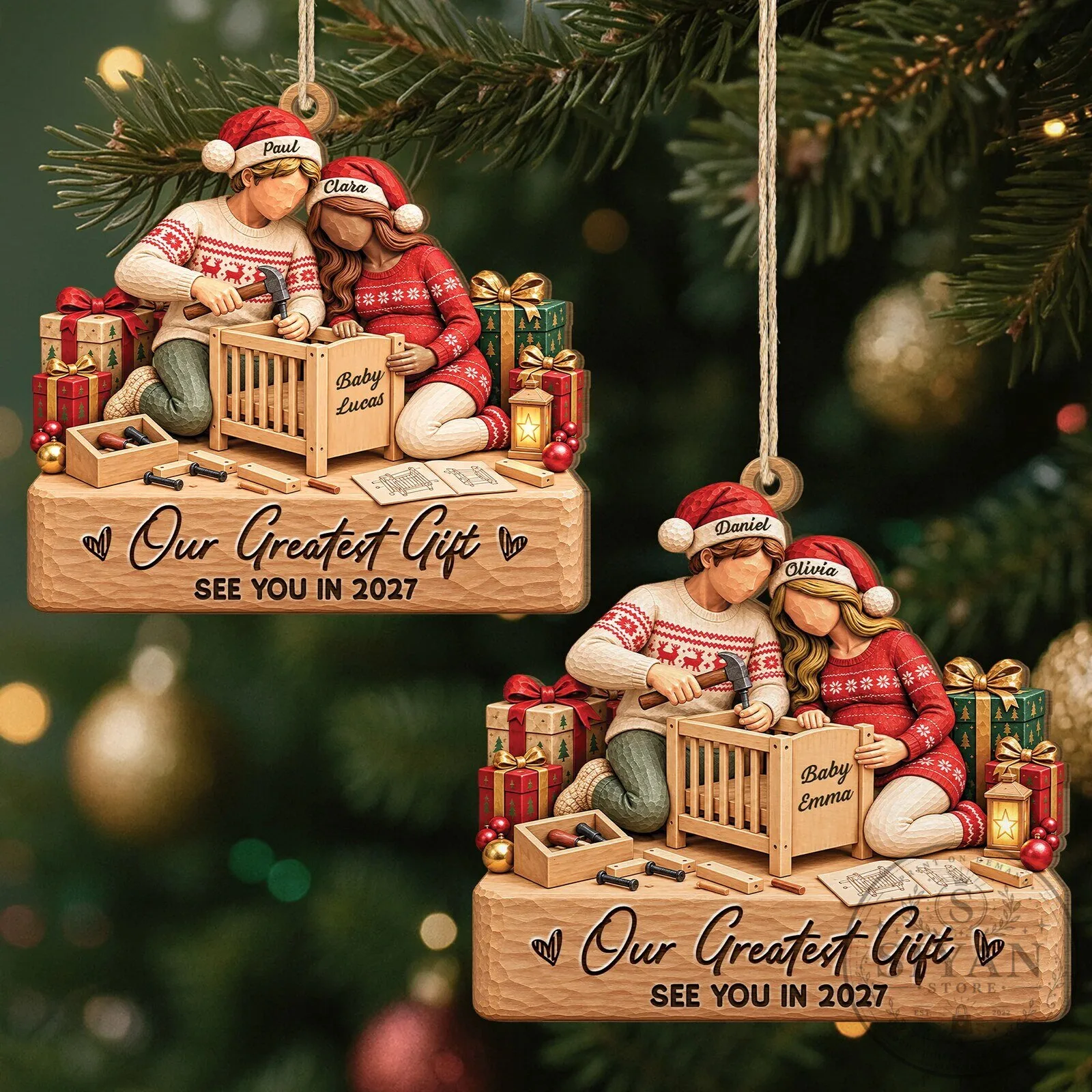 Personalized Expecting Couple Building Crib Our Greatest Gift Christmas Ornament 11 Personalized Expecting Couple Building Crib Our Greatest Gift Christmas Ornament