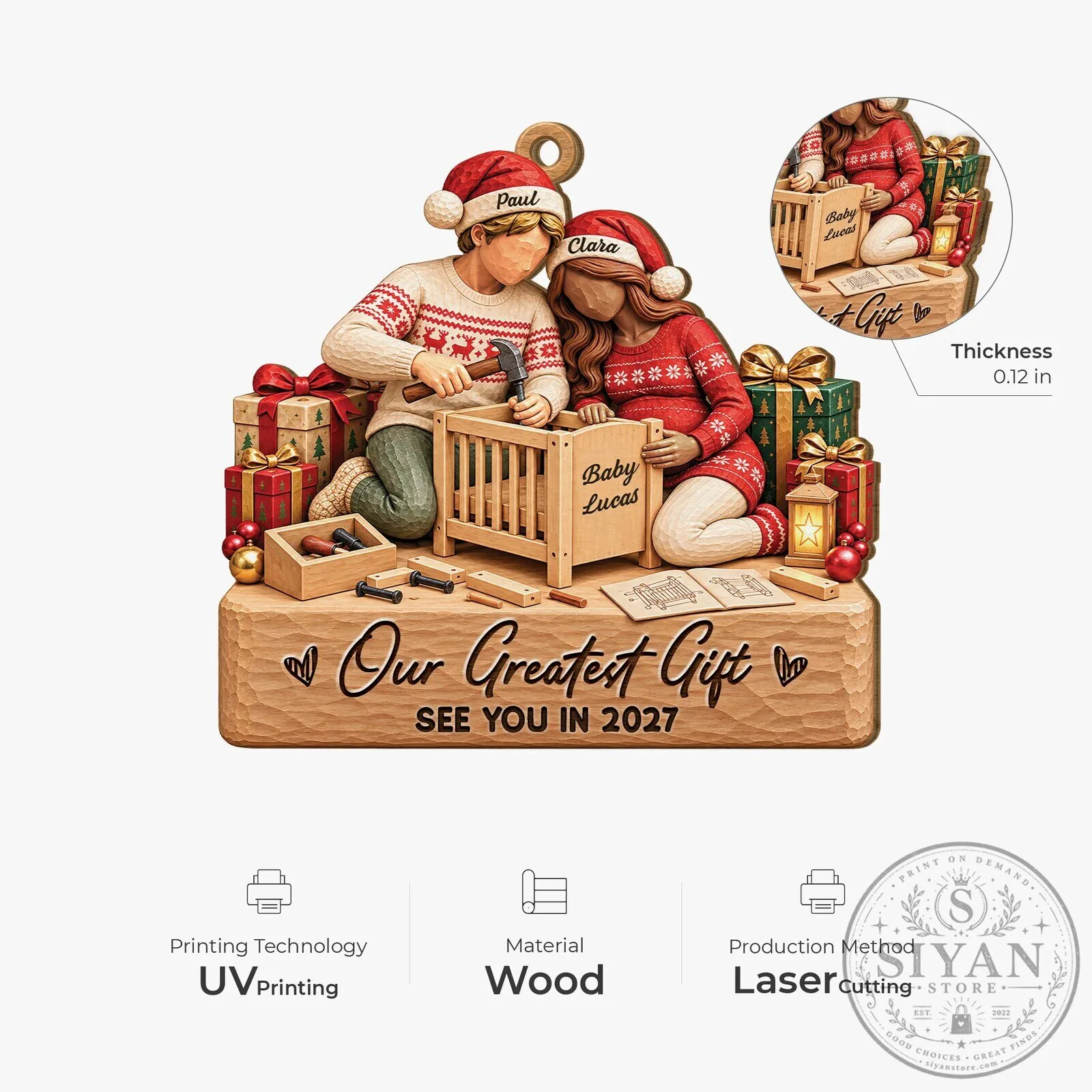 Personalized Expecting Couple Building Crib Our Greatest Gift Christmas Ornament 12 Personalized Expecting Couple Building Crib Our Greatest Gift Christmas Ornament