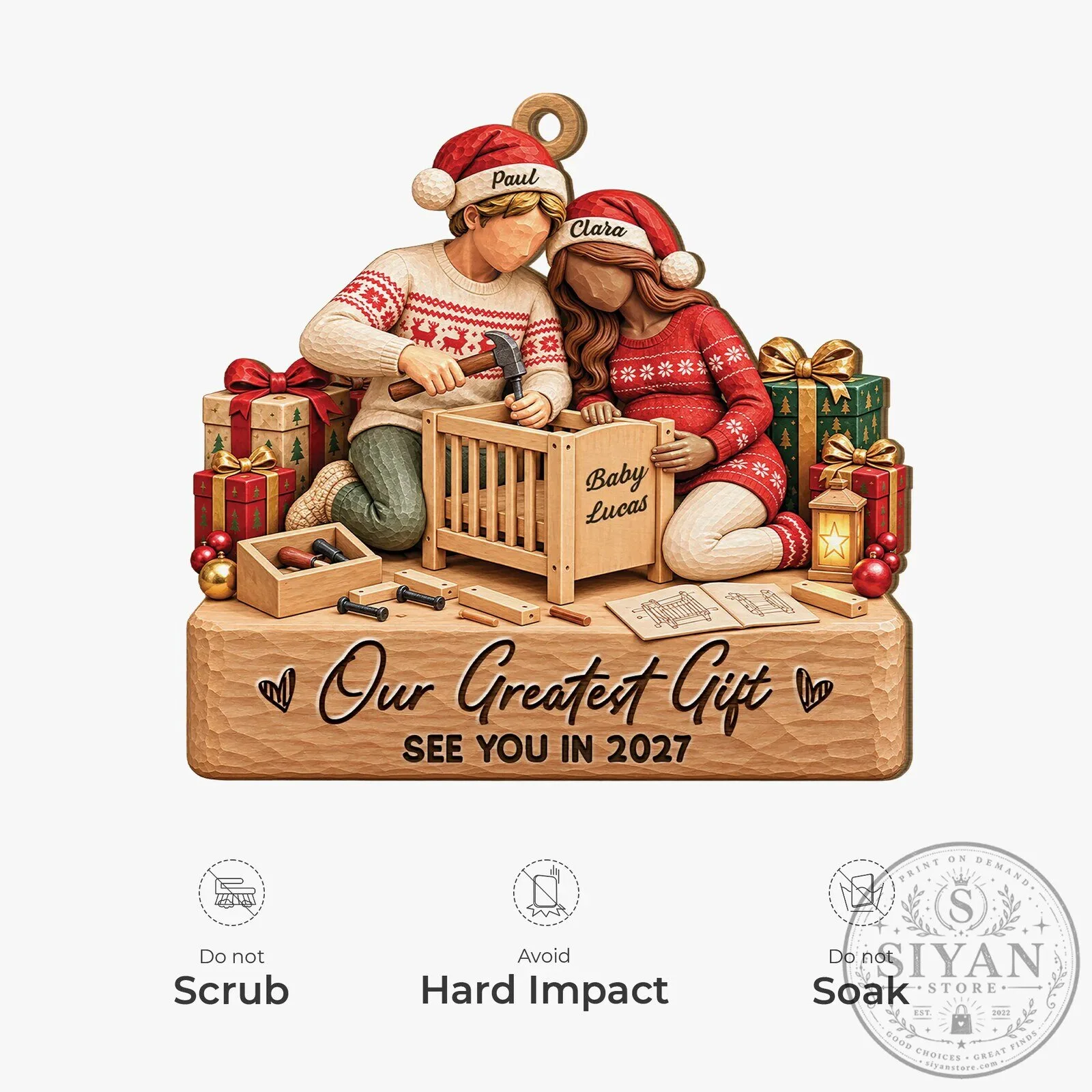 Personalized Expecting Couple Building Crib Our Greatest Gift Christmas Ornament 14 Personalized Expecting Couple Building Crib Our Greatest Gift Christmas Ornament