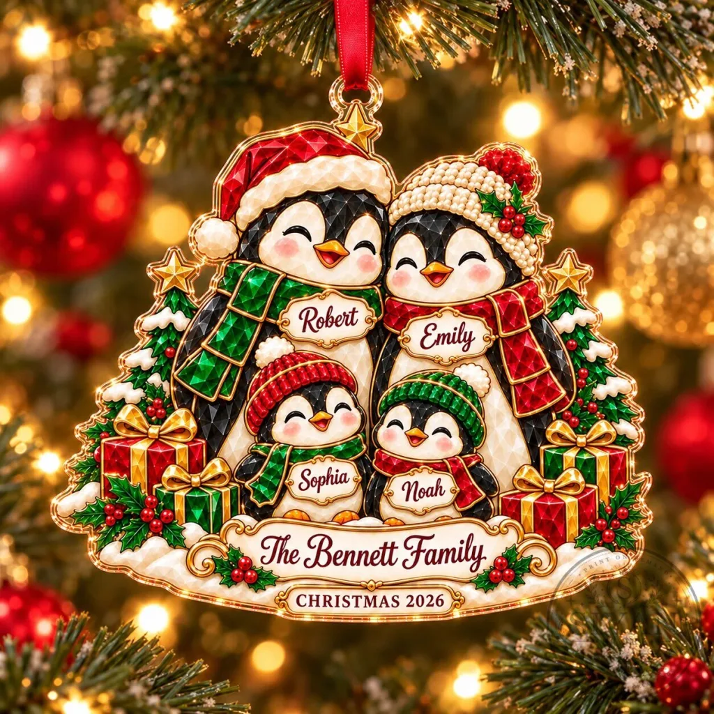 Personalized Penguin Family Christmas Tree Ornament Personalized Penguin Family Christmas Tree Ornament