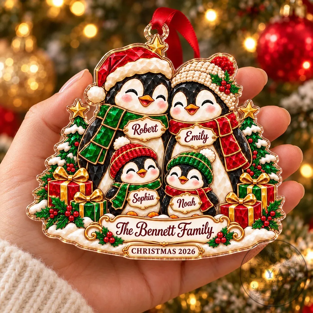 Personalized Penguin Family Christmas Tree Ornament 7 Personalized Penguin Family Christmas Tree Ornament
