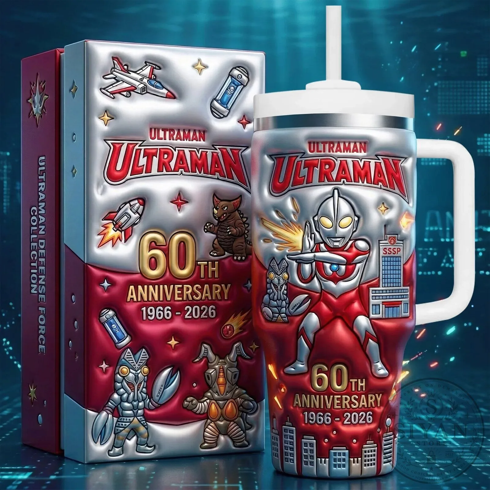Insulated Stainless Steel Tumbler with Handle - Ultraman 60th Anniversary Collection