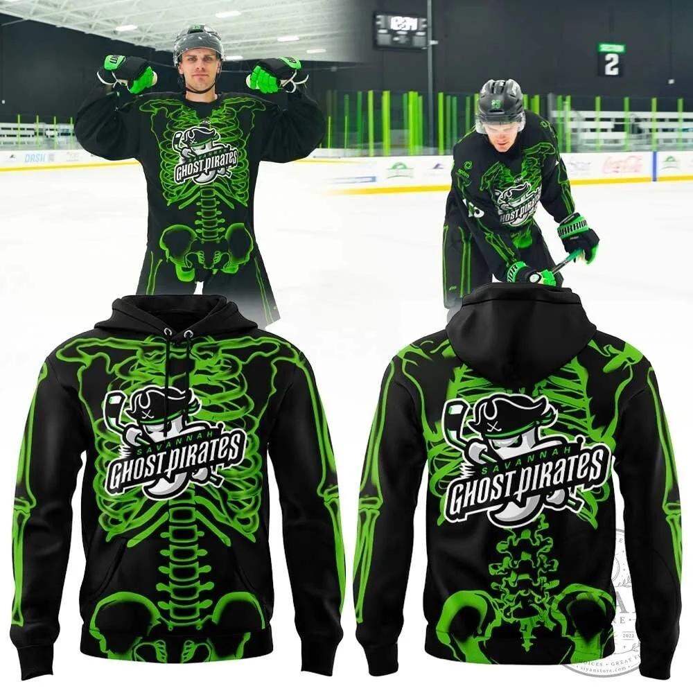 Savannah Ghost Pirates Halloween Skeleton Bones Black Hoodie