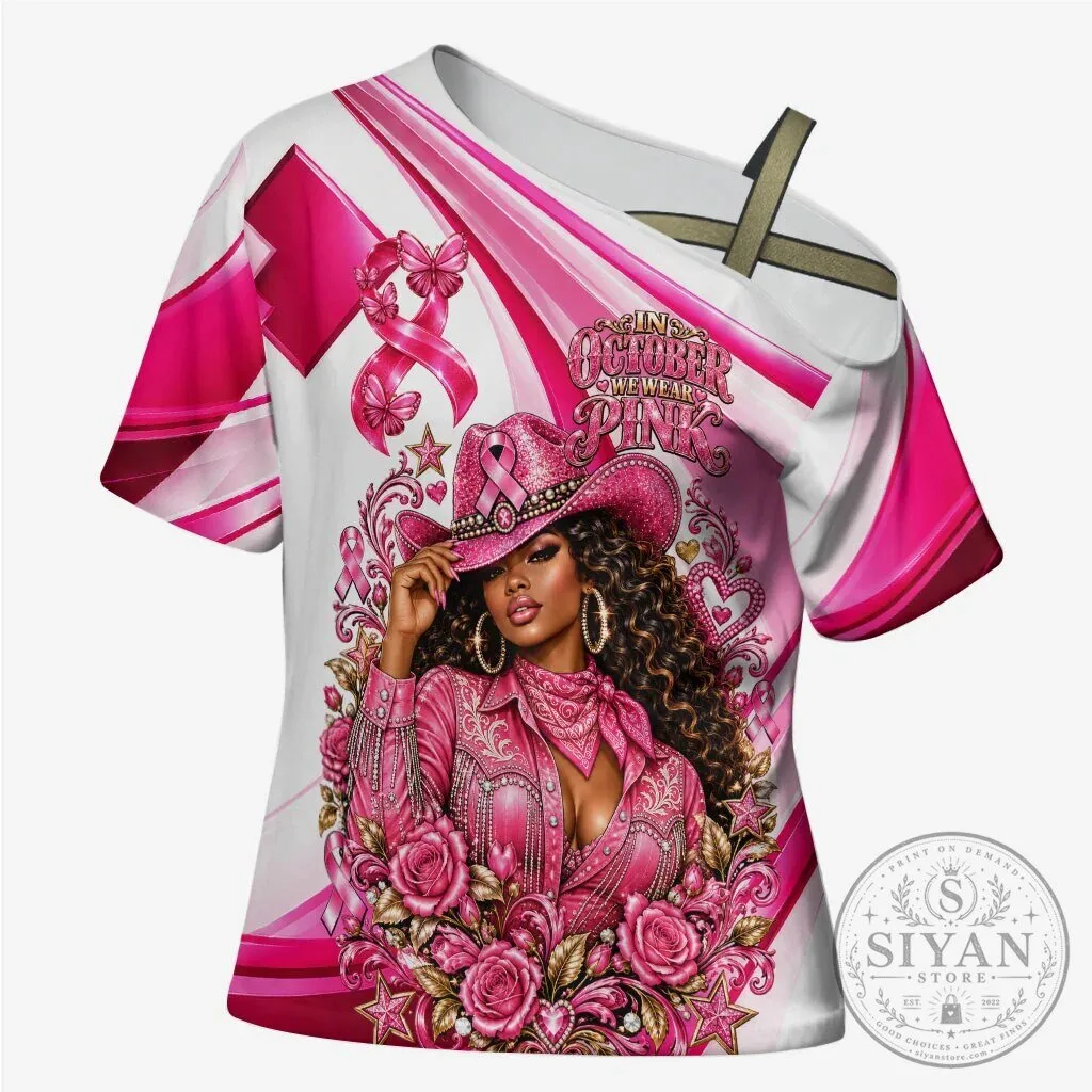 Western Wear Cowgirl Breast Cancer Awareness Pink Ribbon T-Shirt