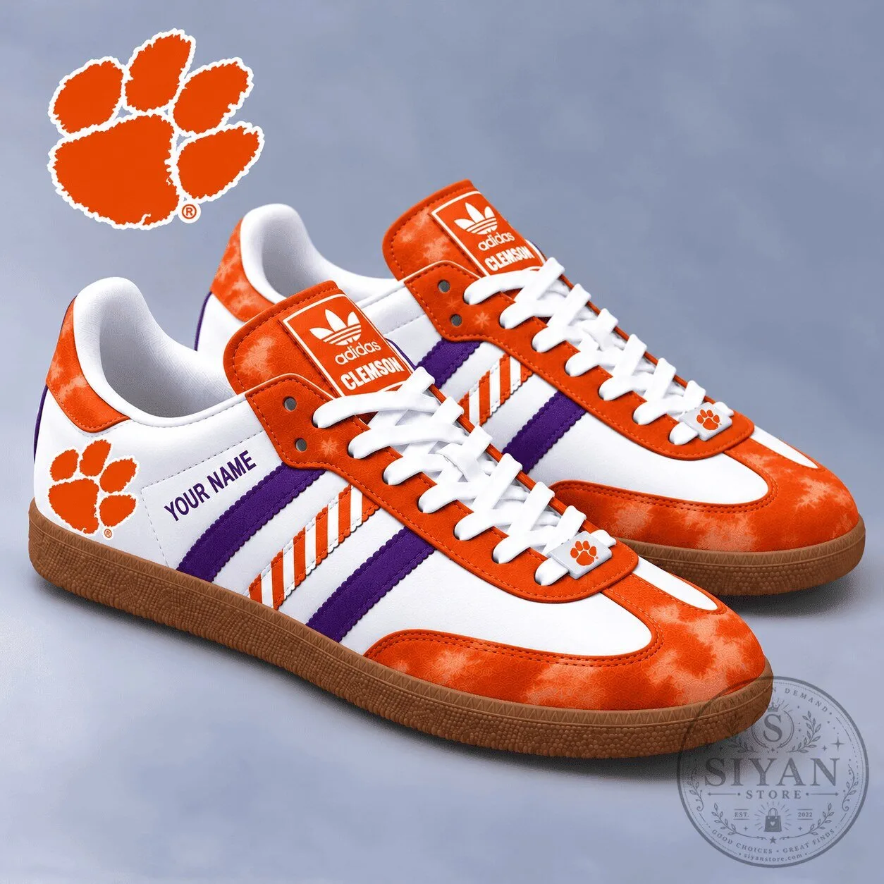Clemson Tigers Custom Name Orange and Purple Stripe NCAA Samba Shoes 2 Clemson Tigers Custom Name Orange and Purple Stripe NCAA Samba Shoes