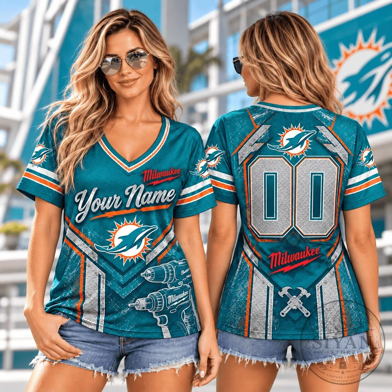 Miami Dolphins Personalized Name and Number Milwaukee Iron T-Shirt