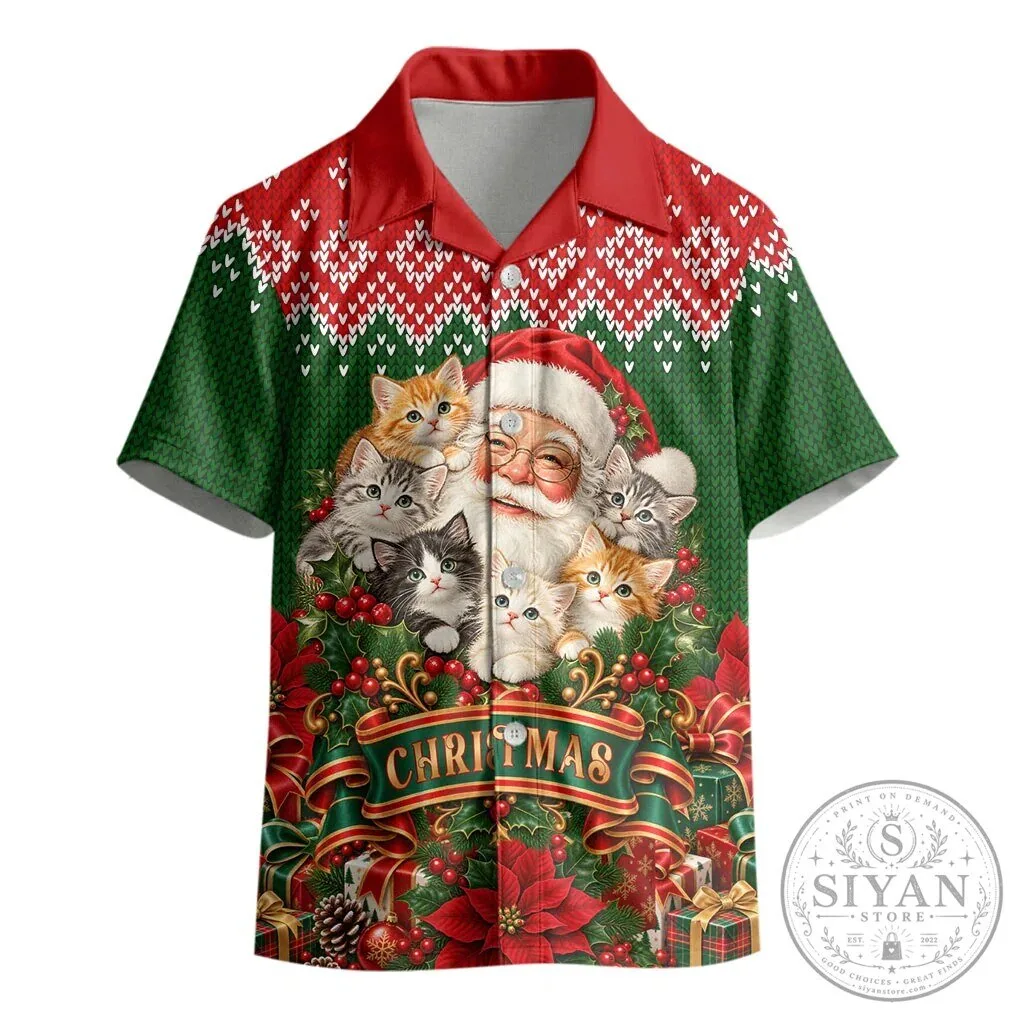 Santa Claus Kittens Christmas Holiday Hawaiian Shirt for Kids 7 Santa Claus Kittens Christmas Holiday Hawaiian Shirt for Kids