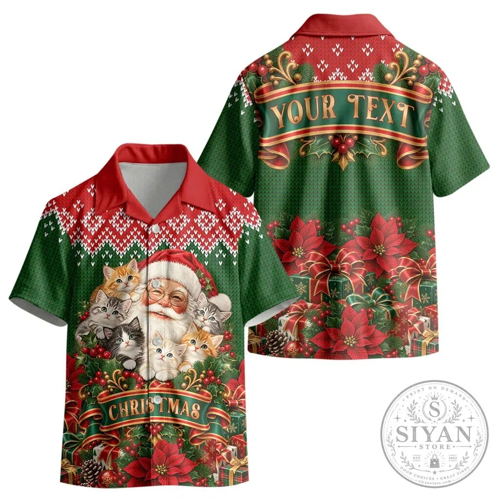 Santa Claus Kittens Christmas Holiday Hawaiian Shirt for Kids 8 Santa Claus Kittens Christmas Holiday Hawaiian Shirt for Kids