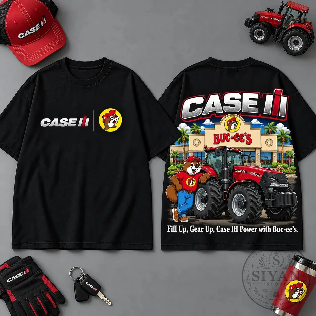 Buc-ee's and Case IH Tractor Fill Up Gear Up Power Black T-Shirt