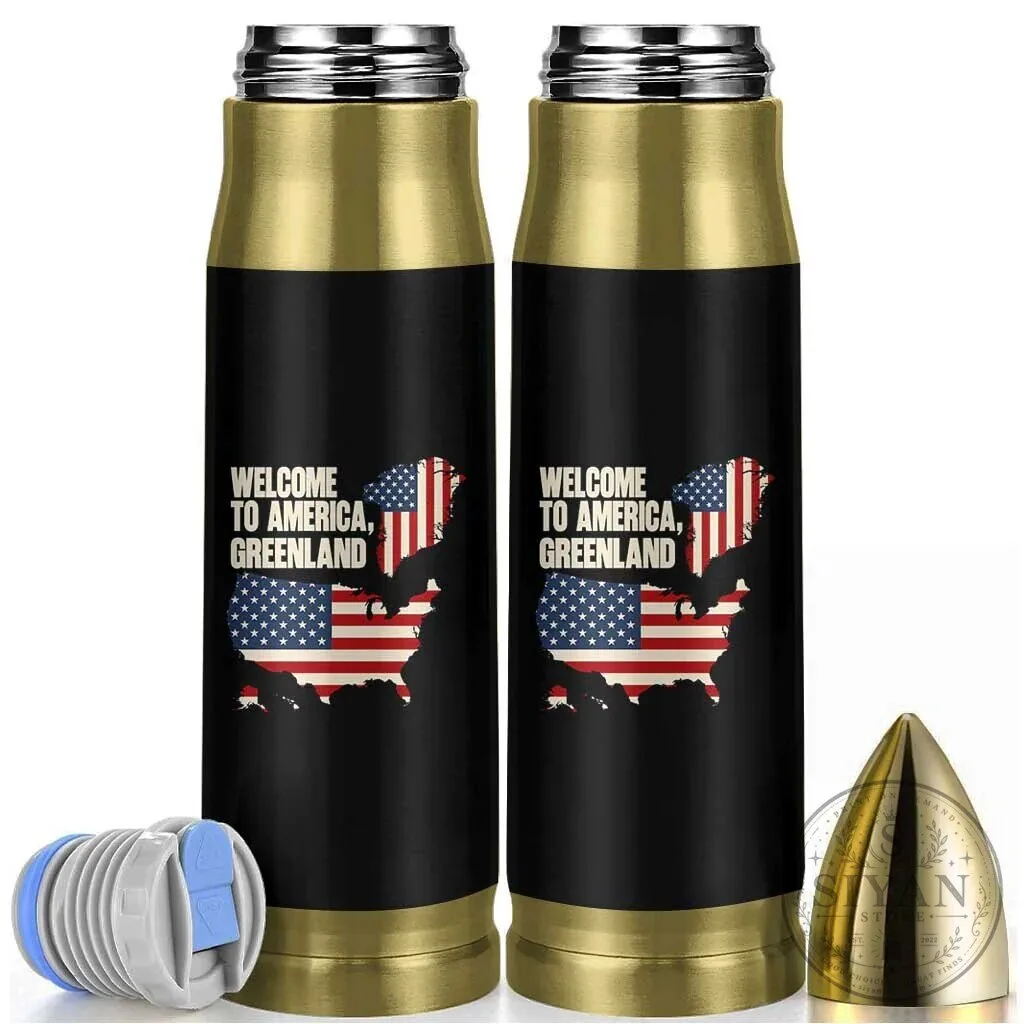 Welcome To America Greenland Map Graphic Bullet Tumbler Patriotic USA Flag
