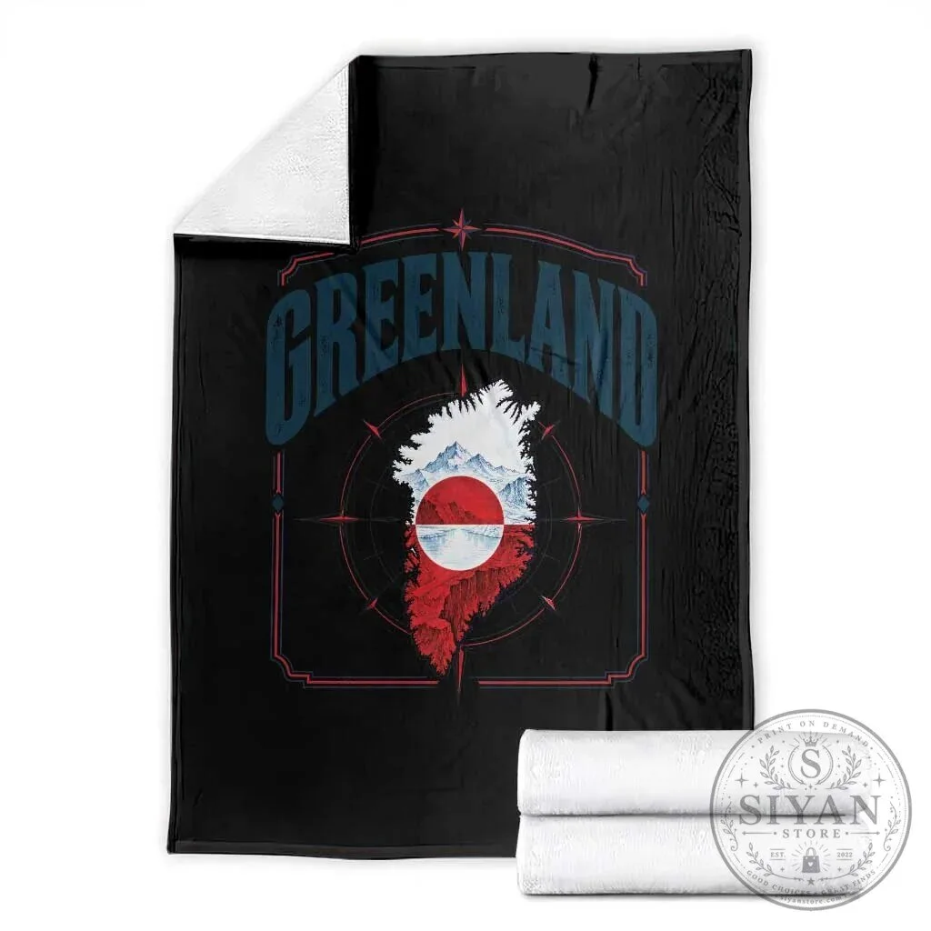 Greenland Flag Map Vintage Compass Graphic Throw Blanket Retro Geographic Country Pride
