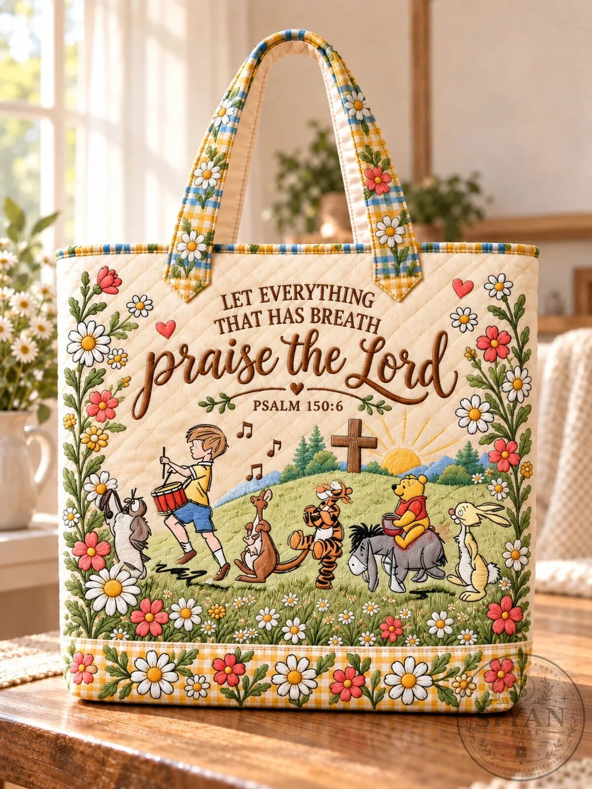 Winnie The Pooh Praise The Lord Psalm 150:6 Quilted Tote Bag 15 Winnie The Pooh Praise The Lord Psalm 150:6 Quilted Tote Bag