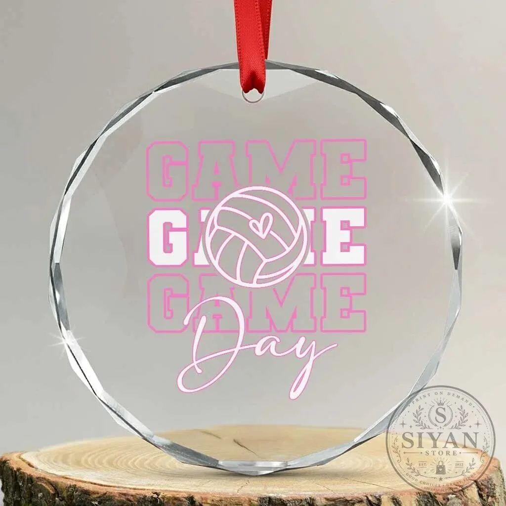 Game Day Volleyball Crystal Glass Ornament for Sports Mom or Player