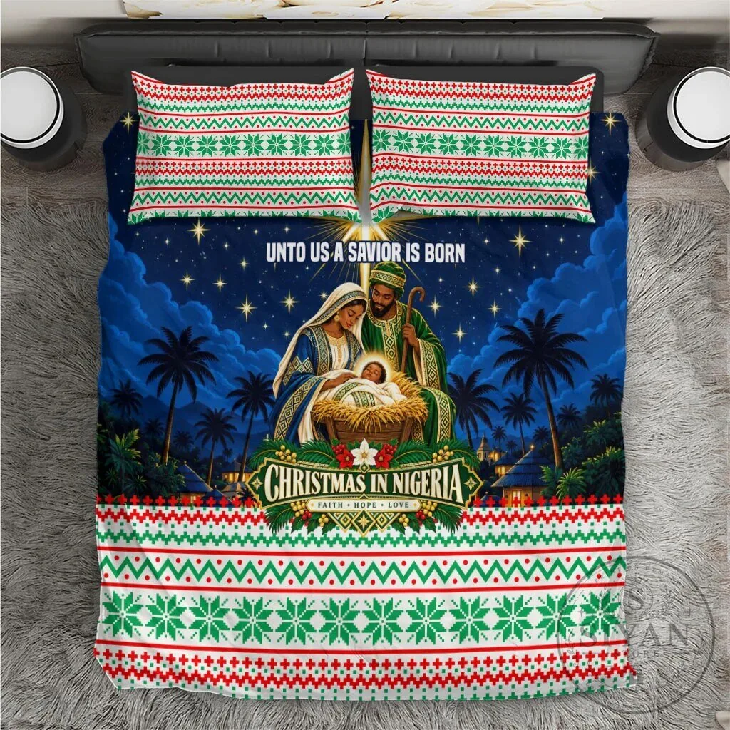 Christmas in Nigeria Nativity Scene Bedding Set with Pillowcases