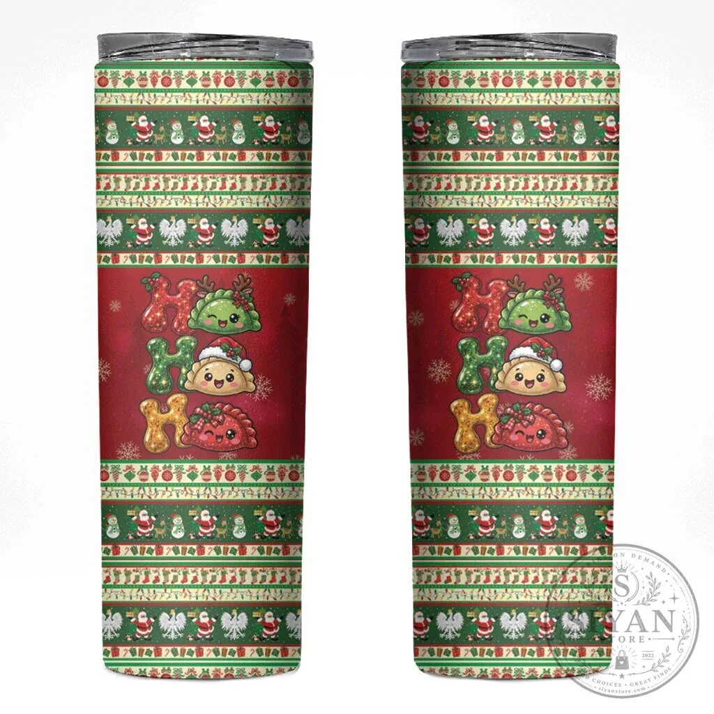 Poland Christmas Ho Ho Ho Squishy Pierogi Ugly Sweater Pattern Tumbler