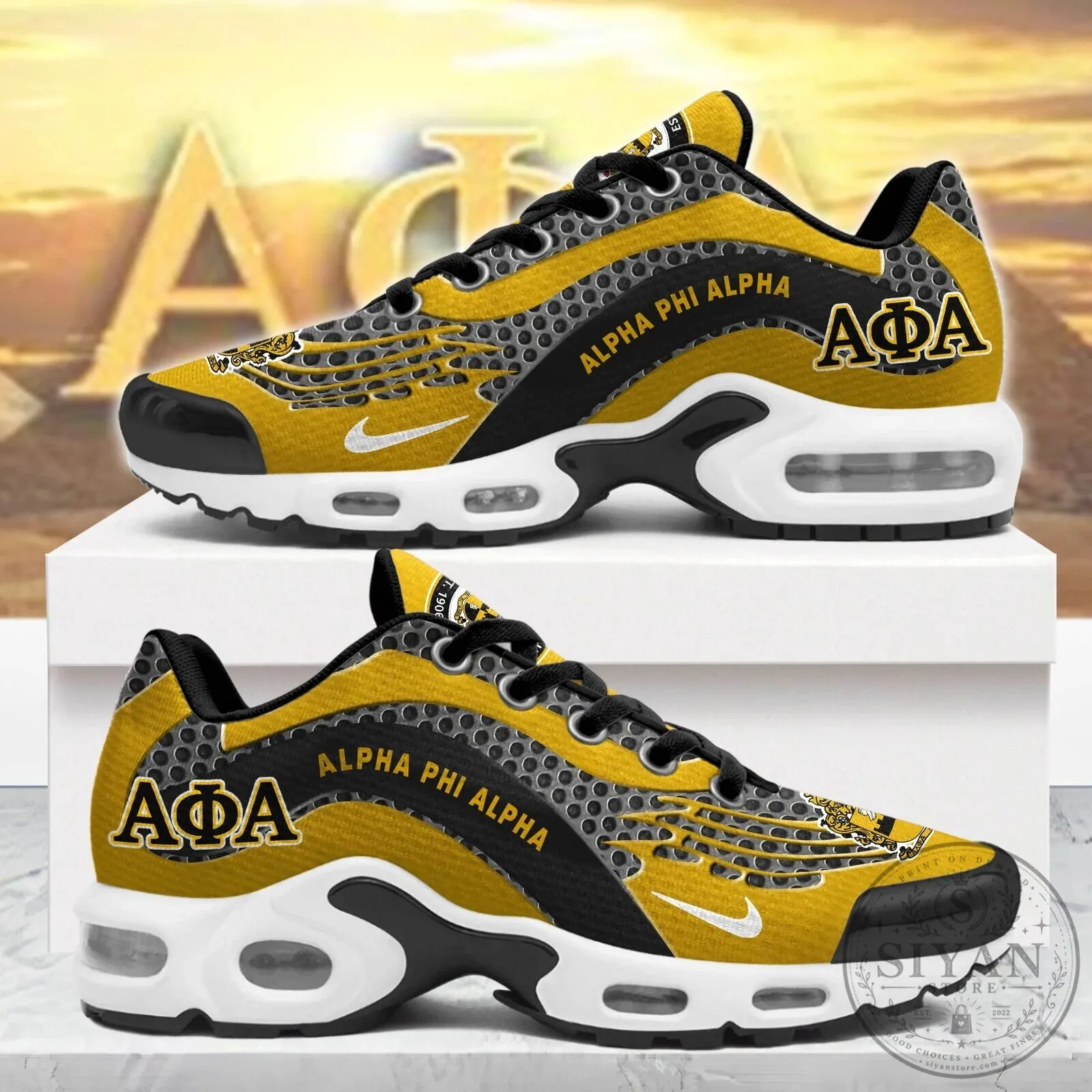 Gold and Black Athletic Running Shoes for Alpha Phi Alpha Fraternity Incorporated