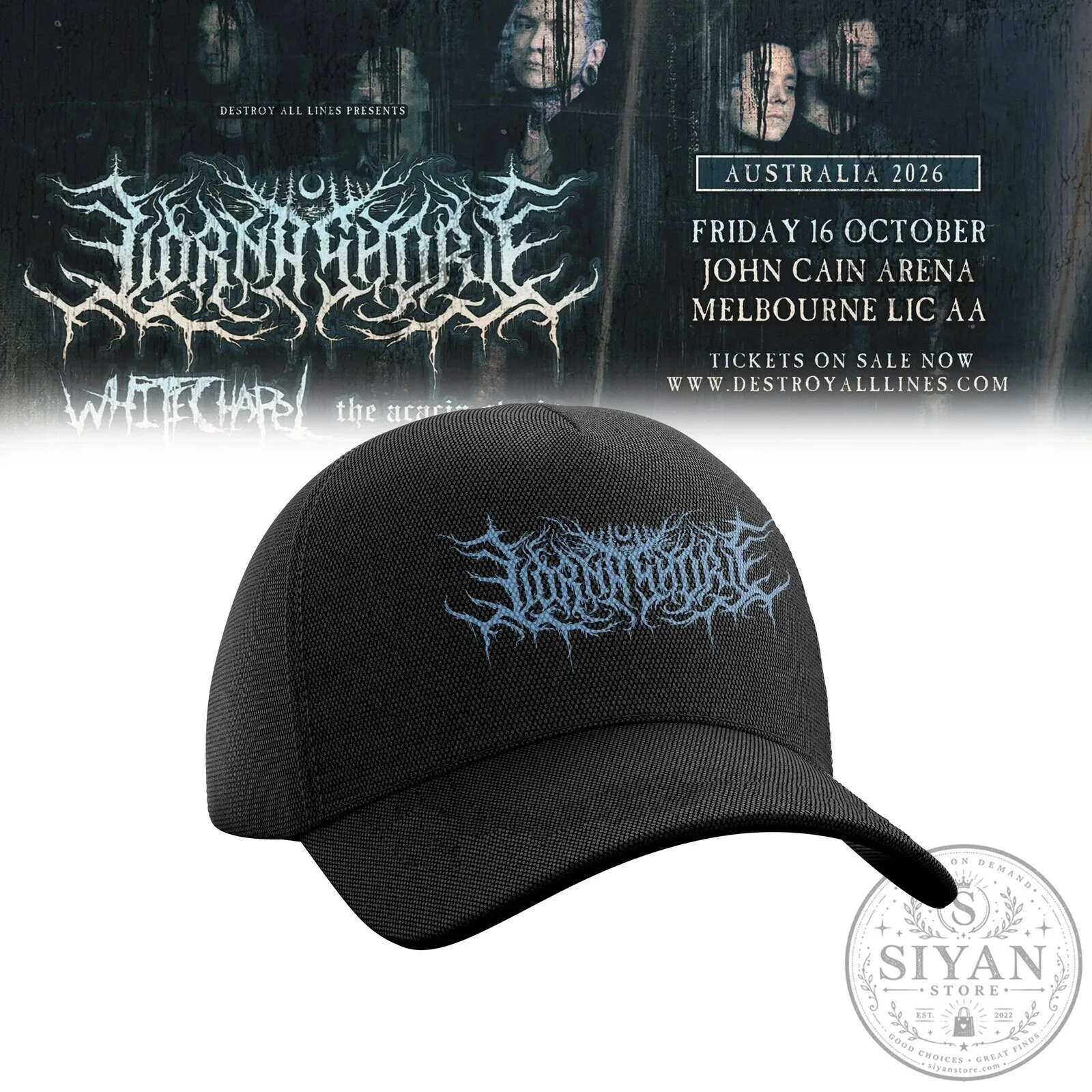 Black Cap Hat for the 2026 Lorna Shore Tour in Australia and New Zealand