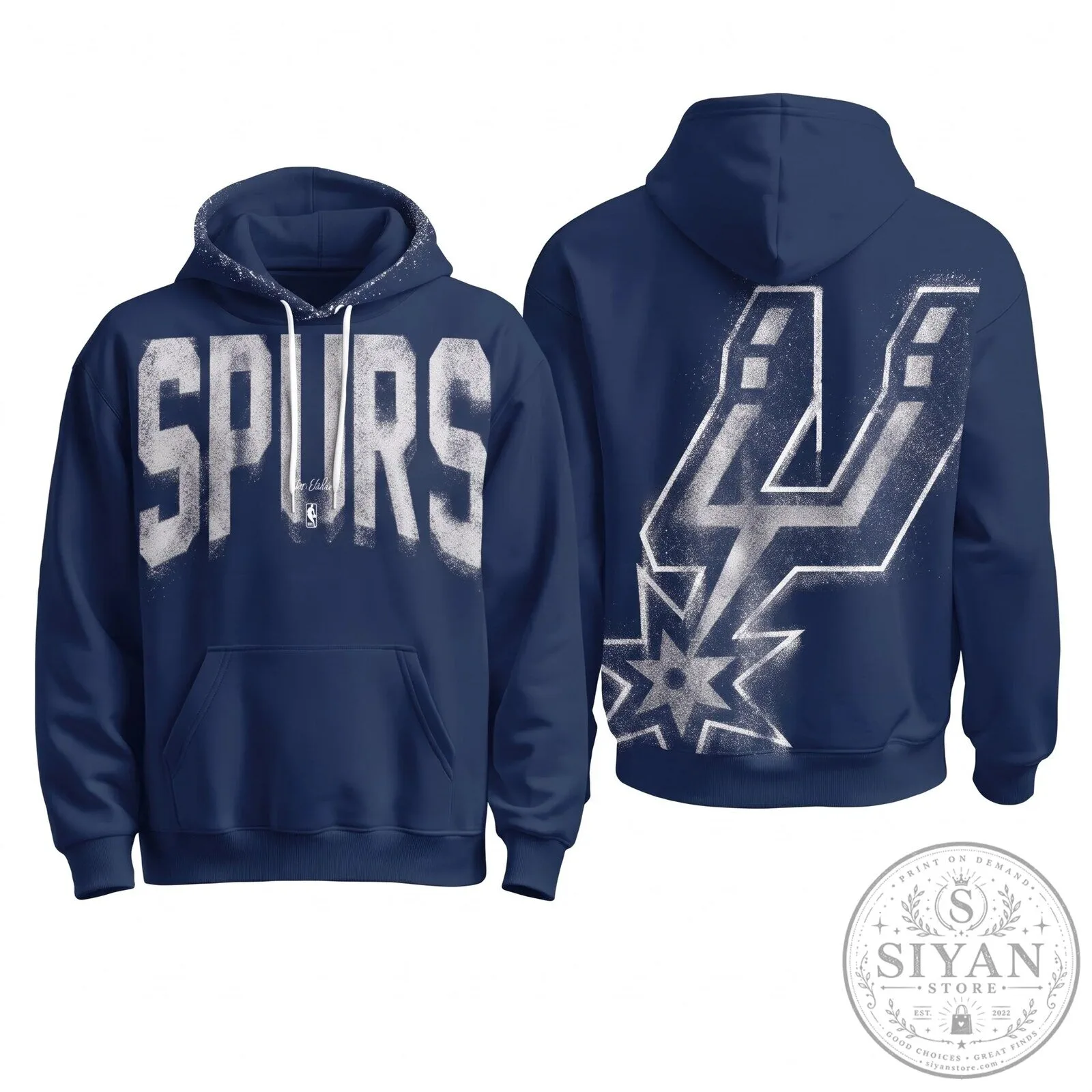 San Antonio Spurs NBA Basketball Team Logo Navy Blue Fleece Hoodie