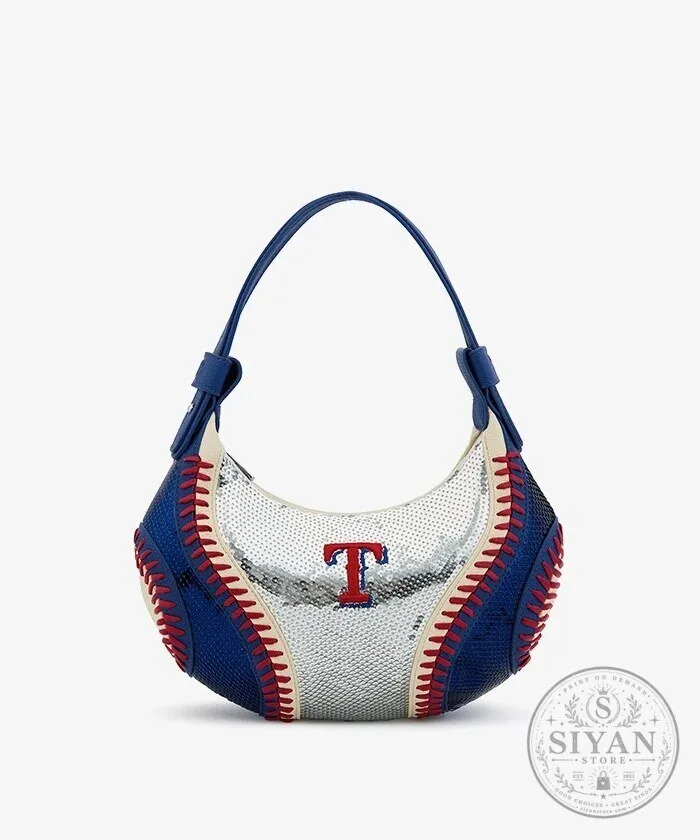 Texas Rangers Baseball Sequin Stitch Hobo Shoulder Bag